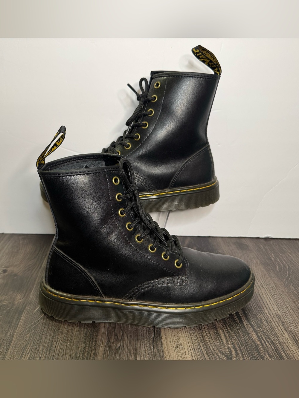 🔥Dr. Martens Zavala Boots Mens 7 Womens 8 Black Leather 8-Eye Combat Ankle Boot
